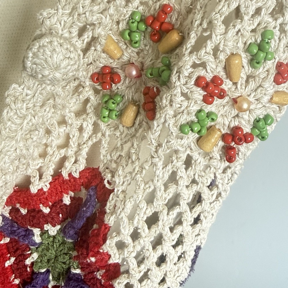 Crochet Granny Square Vest M Beaded Hippie Boho Indie Whimsical Artsy Festival